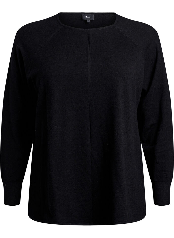 Gebreide blouse met ronde hals en gebreid patroon, Zwart, Packshot image number 0