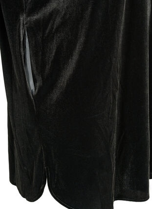  Velour jurk met lange mouwen en V-hals, Black, Packshot image number 3