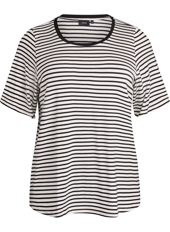 T-shirt met TENCEL&trade; Lyocell en strepen, Wit, Packshot image number 0