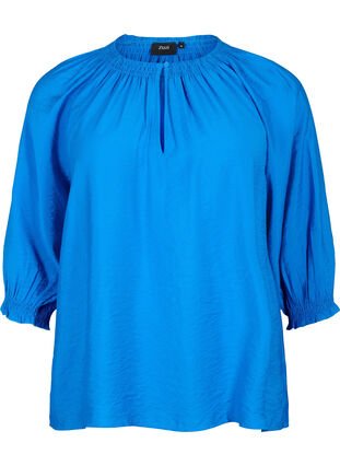 A-lijn viscose blouse met 3/4 mouw, Strong Blue, Packshot image number 0