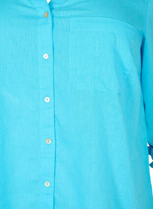 Overhemdblouse met knoopsluiting in katoen-linnen mix, Blue Atoll, Packshot image number 2
