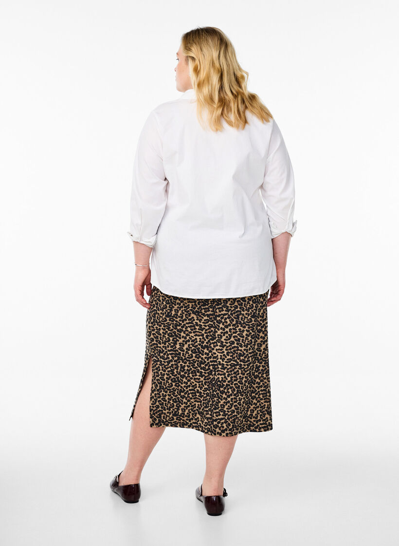 Midi-rok met split en luipaardprint, Bruin, Model image number 1