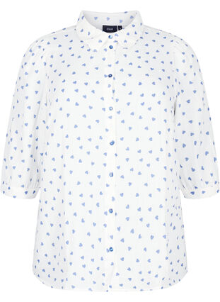 Shirtblouse met 3/4 mouwen, Bright White Heart, Packshot image number 0