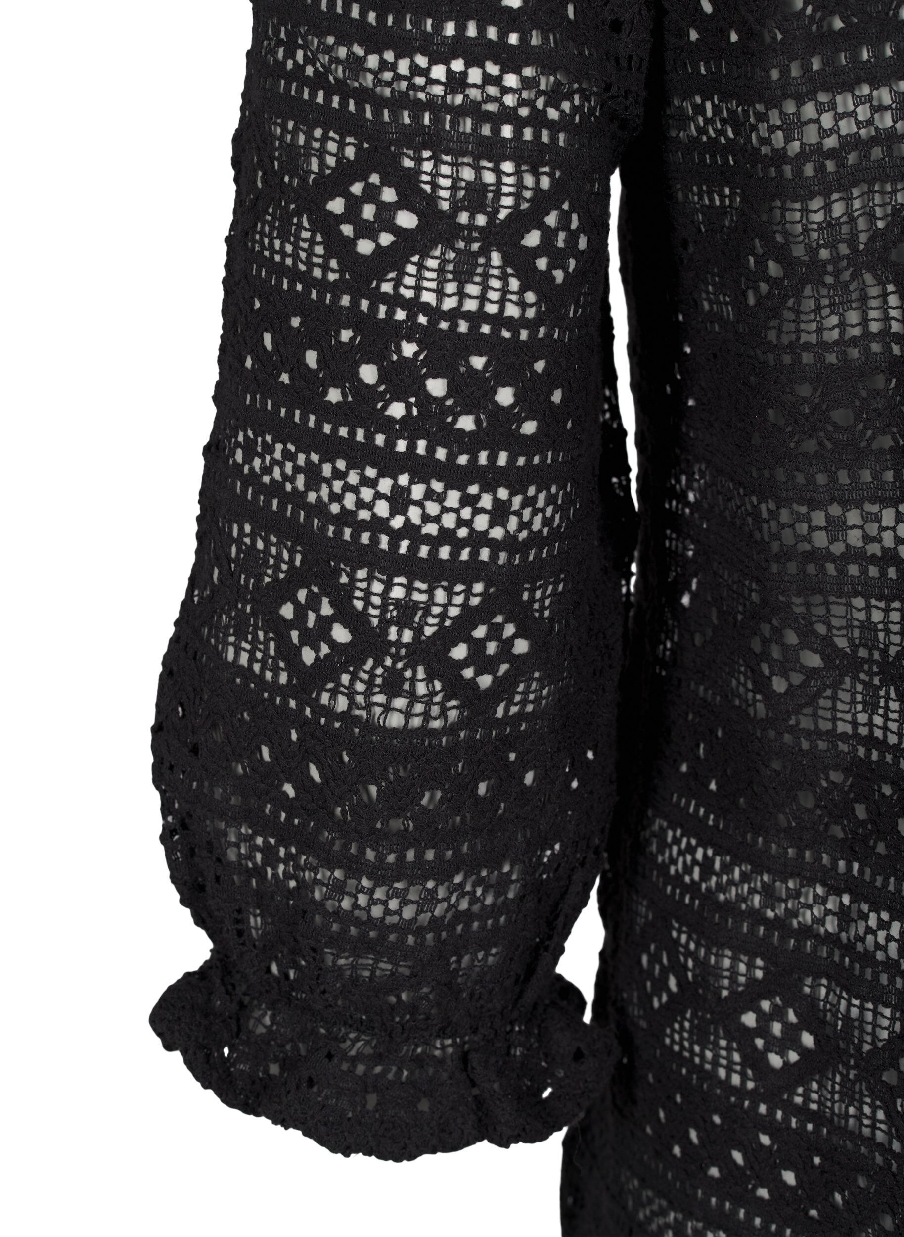 Zizzi Blouse met gatenpatroon en 3/4 mouwen, Zwart, Packshot image number 3