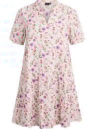 Korte A-lijn jurk in katoenen mousseline, Beige