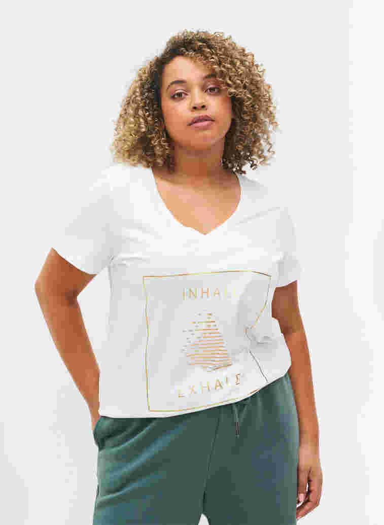 Katoenen sport t-shirt met print, White w. inhale logo, Model