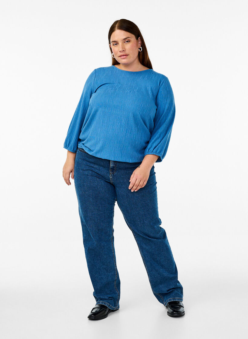 Blouse met textuur en 3/4 mouwen, Blauw, Model image number 1