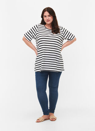 Gestreept katoenen t-shirt, Black Stripes, Model image number 2