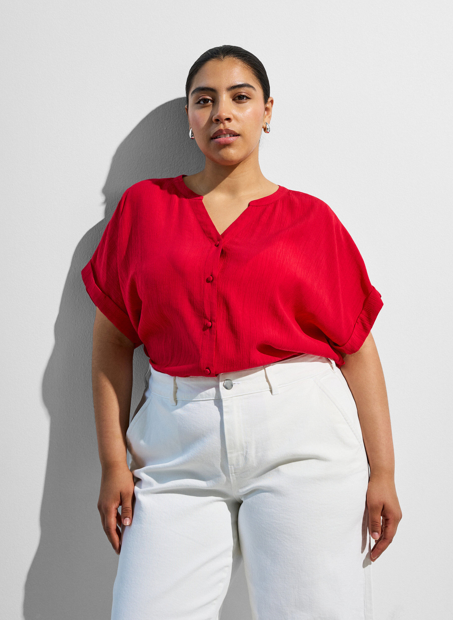 ZizziViscose blouse met knoopjes en textuur, Rood, Image image number 0