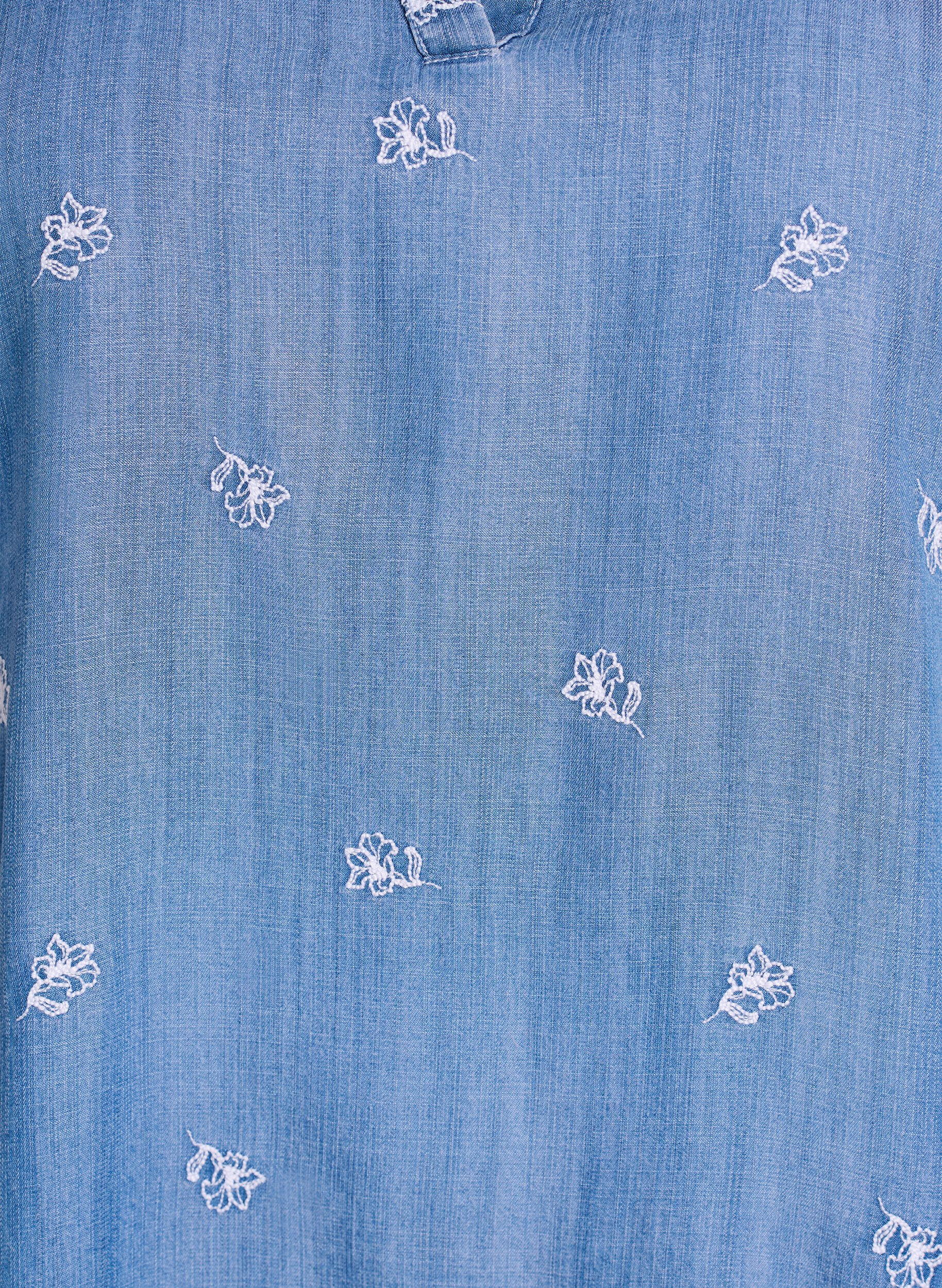 ZizziLyocell jurk met een denimlook en geborduurde bloemen, Blauw, Packshot image number 2