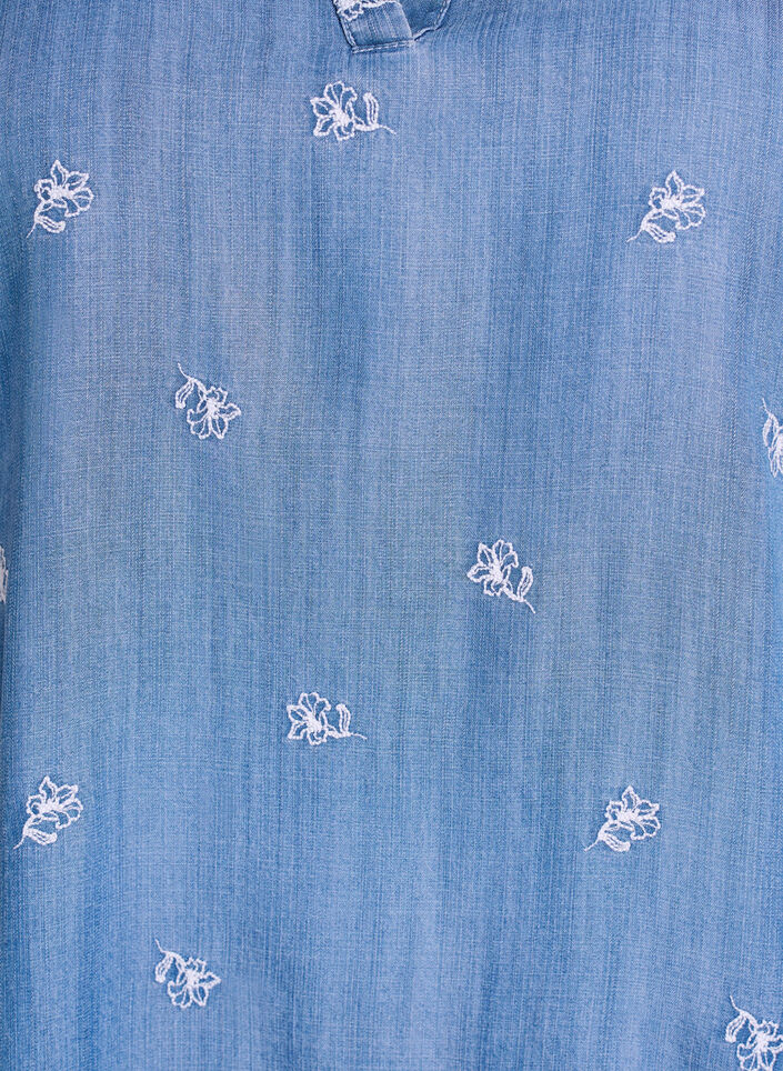 Lyocell jurk met een denimlook en geborduurde bloemen, Blauw, Packshot image number 2