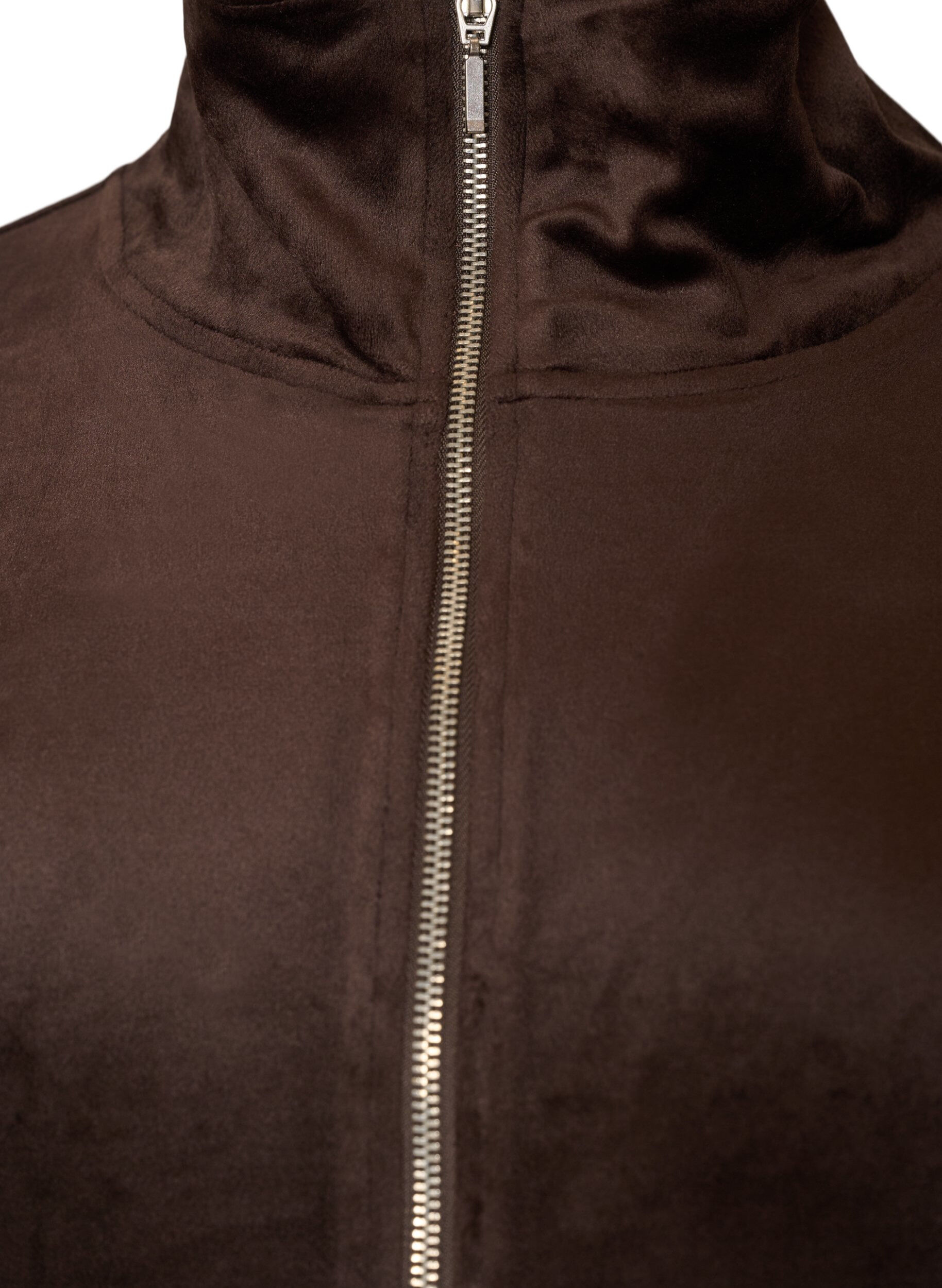 ZizziZachte velours cardigan met rits en hoge kraag, Bruin, Packshot image number 2