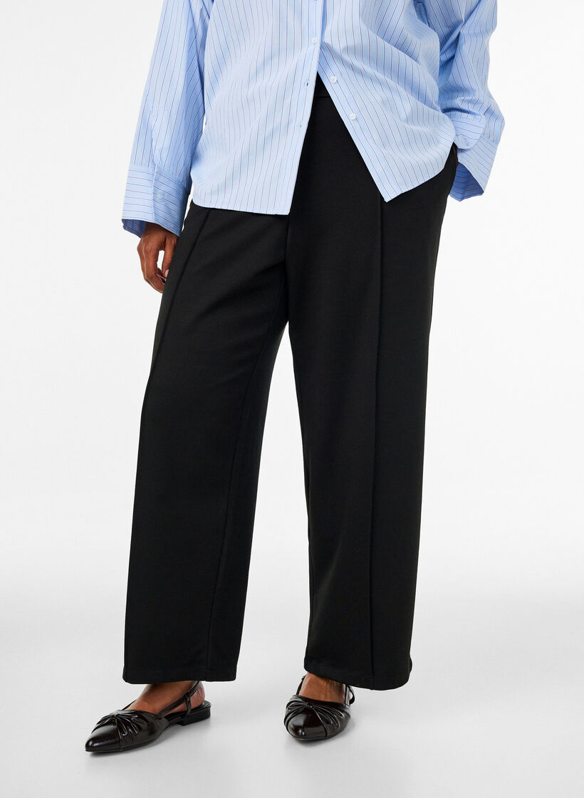 Losse jerseybroek met hoge taille, Zwart, Model image number 2