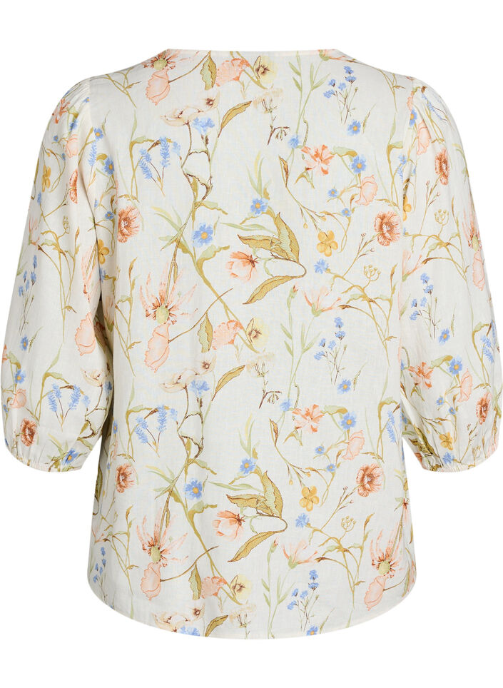 Shirtblouse in linnen en viscose met 3/4-mouwen, Vanille, Packshot image number 1