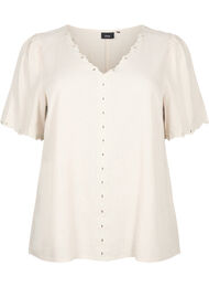 Viscose-linnen blouse met borduurwerk, Moonbeam