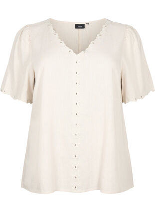 Viscose-linnen blouse met borduurwerk, Moonbeam, Packshot image number 0