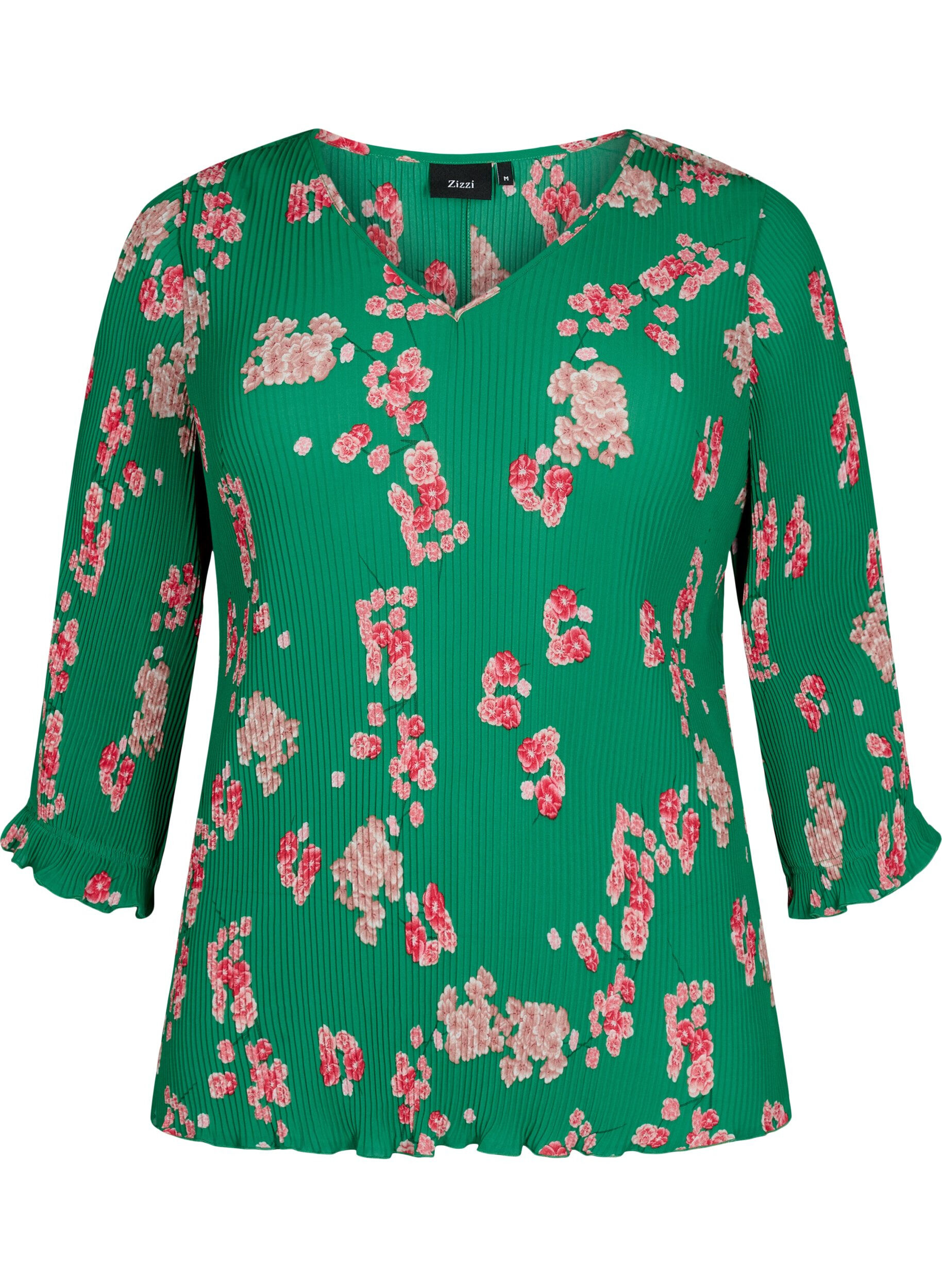 Zizzi Geplooide blouse met 3/4 mouwen, Jolly Green Flower, Packshot image number 0