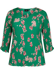 Geplooide blouse met 3/4 mouwen, Jolly Green Flower