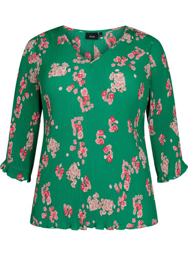 Geplooide blouse met 3/4 mouwen, Jolly Green Flower, Packshot image number 0