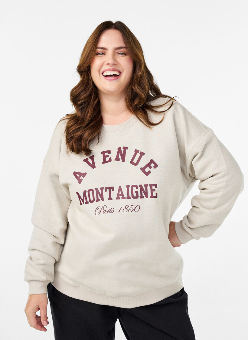 Sweatshirt met tekst aan de voorkant, Beige, Model image number 0