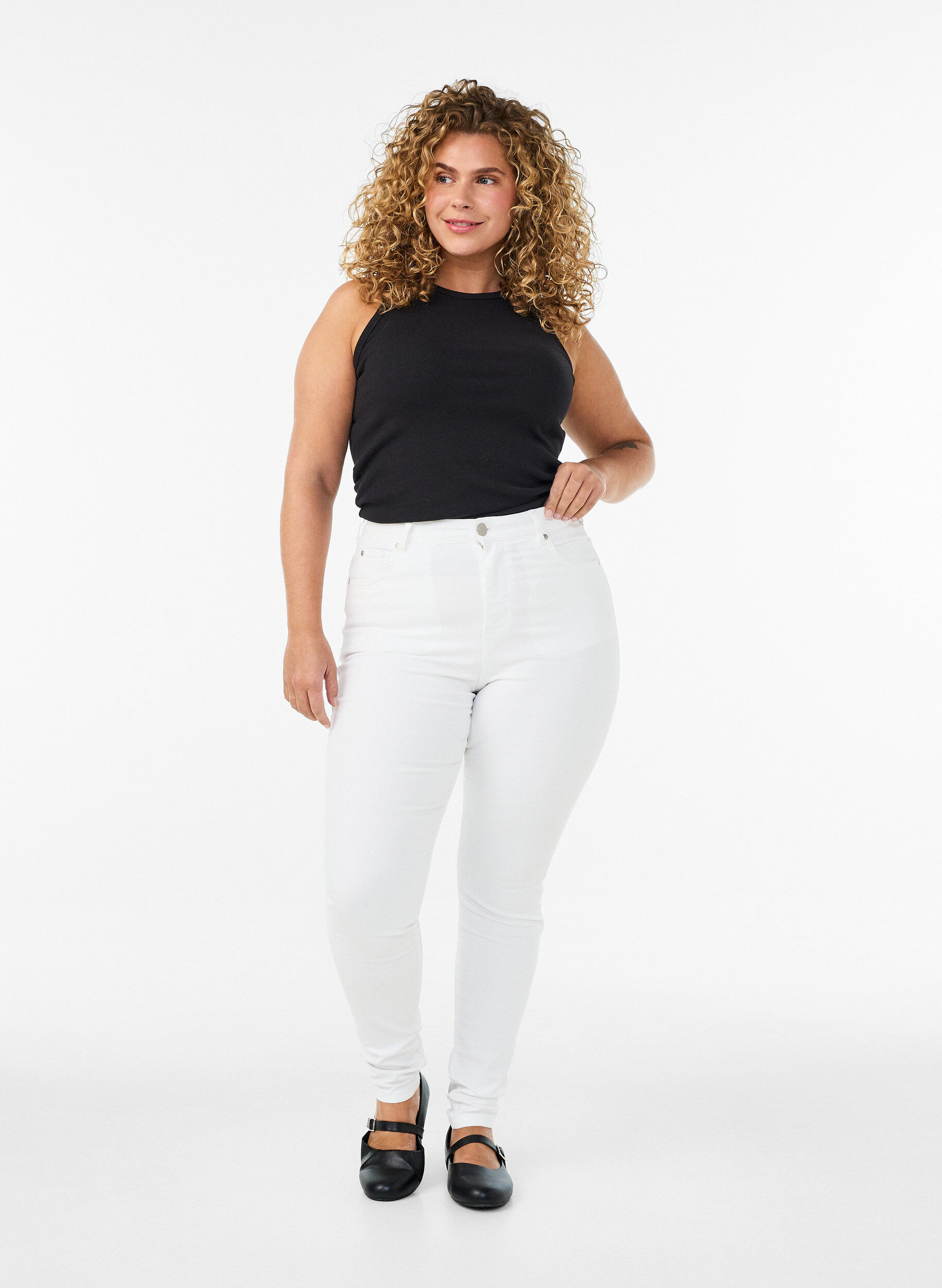 Amy super slim fit jeans met hoge taille, Wit, Model