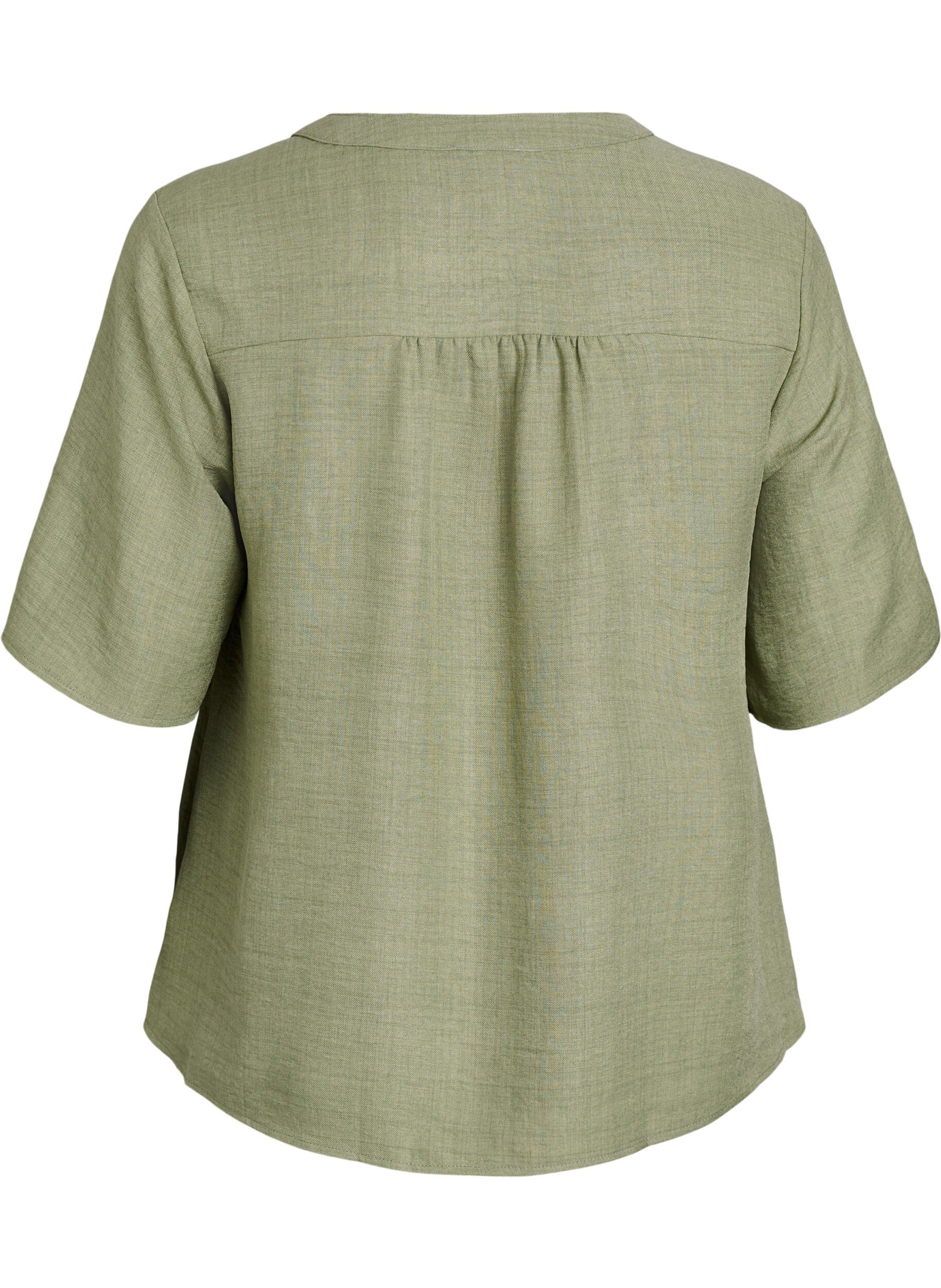 Zizzi Overhemd blouse met V-hals en korte mouwen, Groen, Packshot image number 1