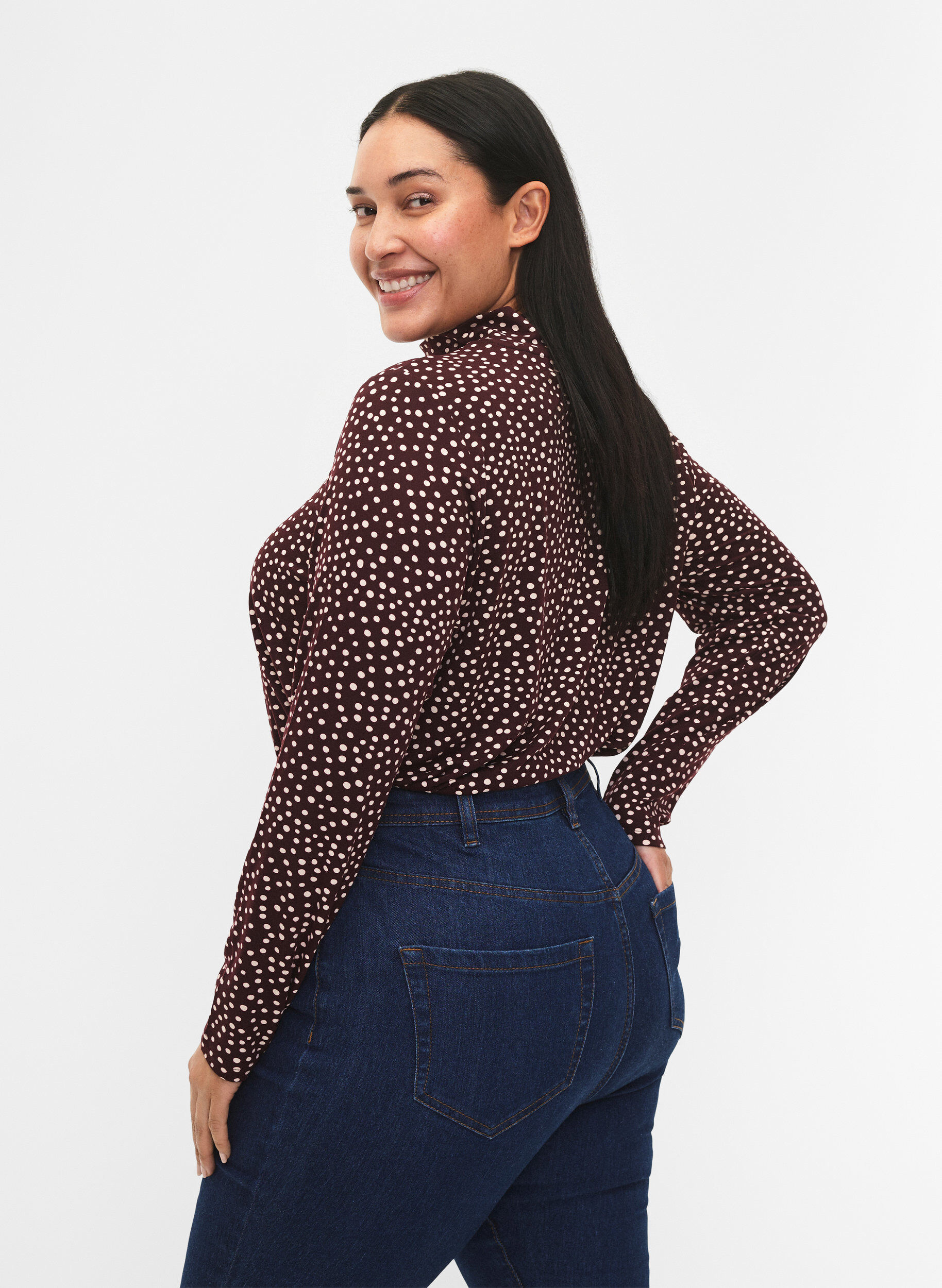 Zizzi FLASH - Blouse met lange mouwen en col, Donker Bordeaux, Model image number 2