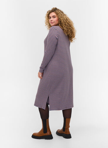 Gestreepte jurk met split, Mahogany/Navy Stripe, Model image number 1