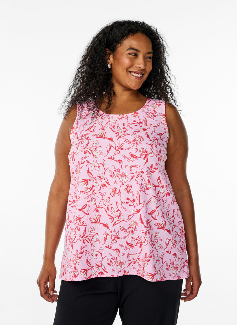 Mouwloze top met textuur, Rood, Model image number 0