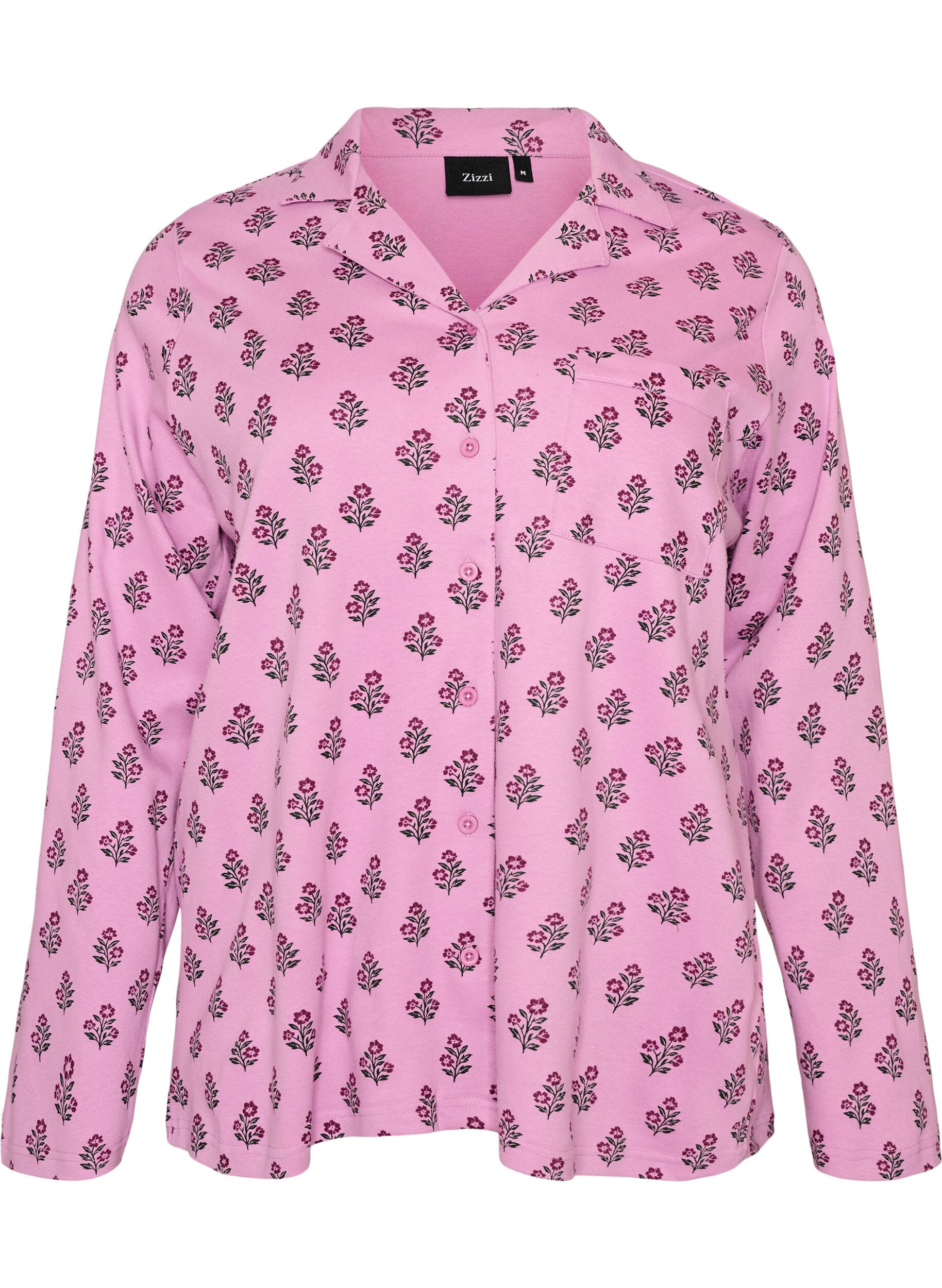ZizziKatoenen pyjamashirt met borstzak, Roze, Packshot image number 0