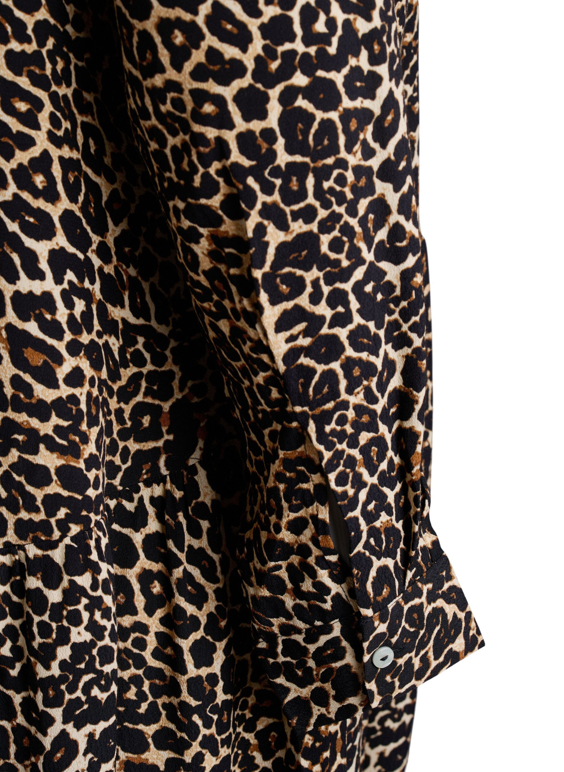 Zizzi Bedrukte viscose midi-jurk met lange mouwen, Bruin, Packshot image number 3