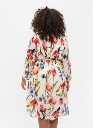 Bedrukte geplooide jurk met bindband, Snow White AOP, Model image number 1