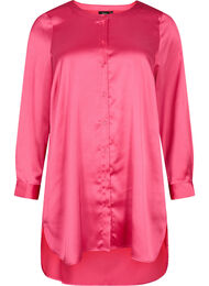 Lang glanzend shirt met split, Pink Flambé
