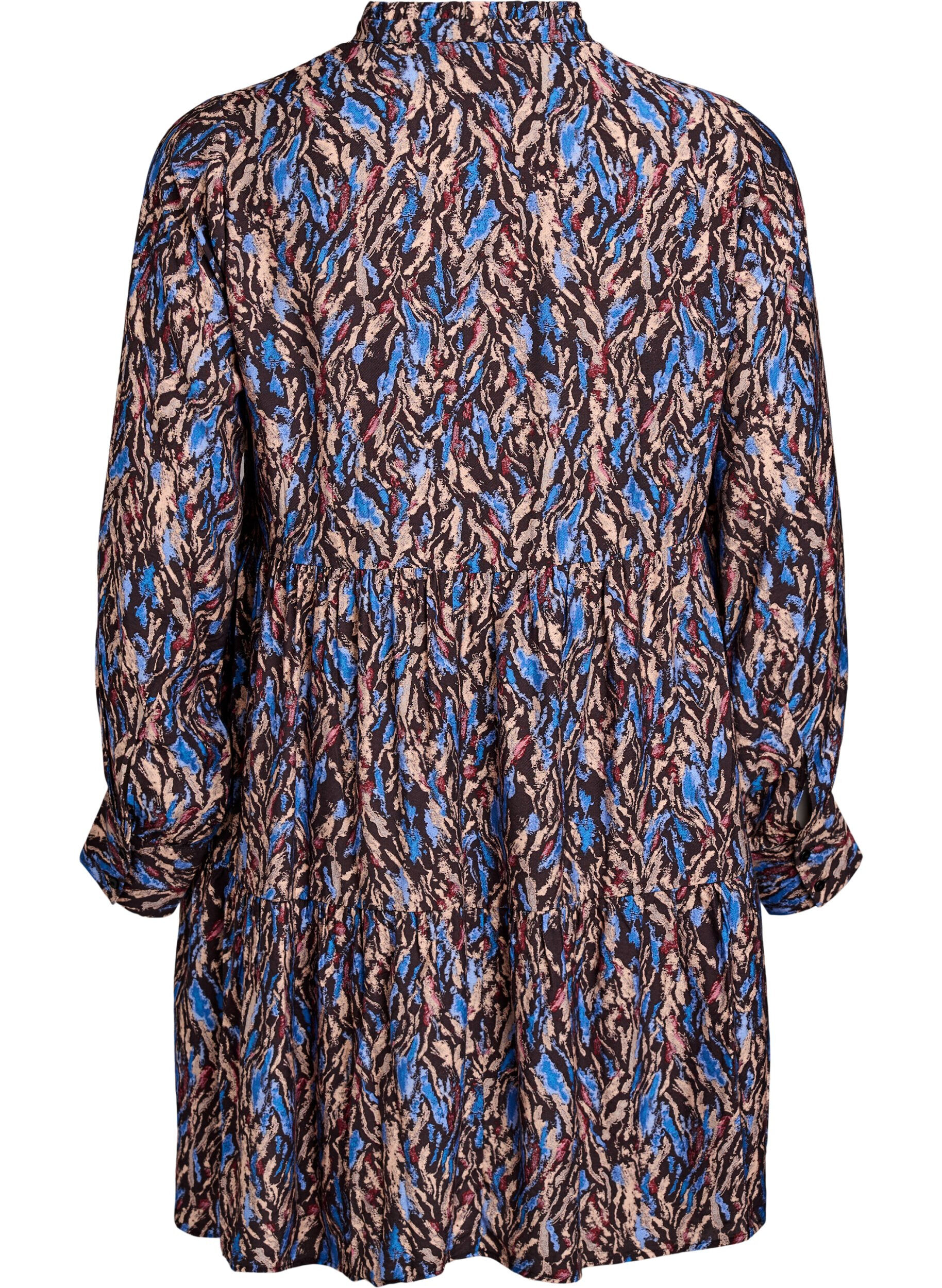 Zizzi A-lijn jurk met rucheskraag, Blauw, Packshot image number 1