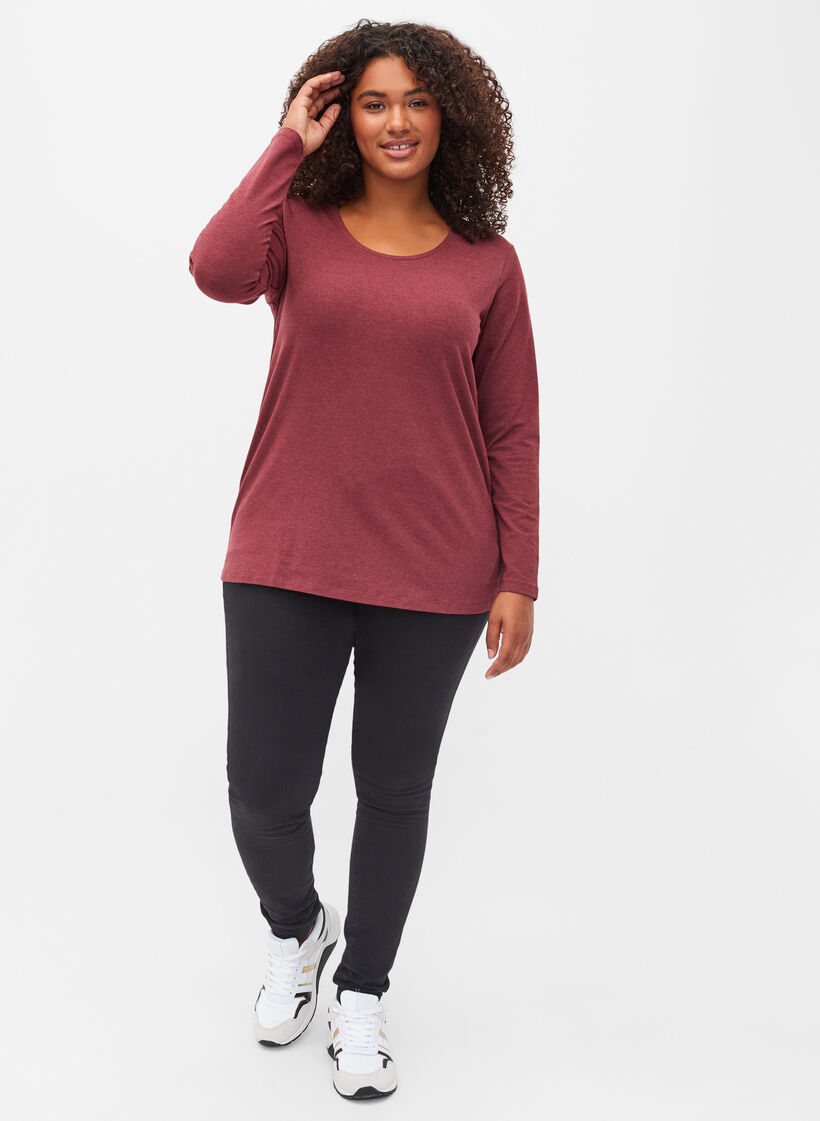 Basic top met lange mouwen, Cabernet Melange, Model image number 2