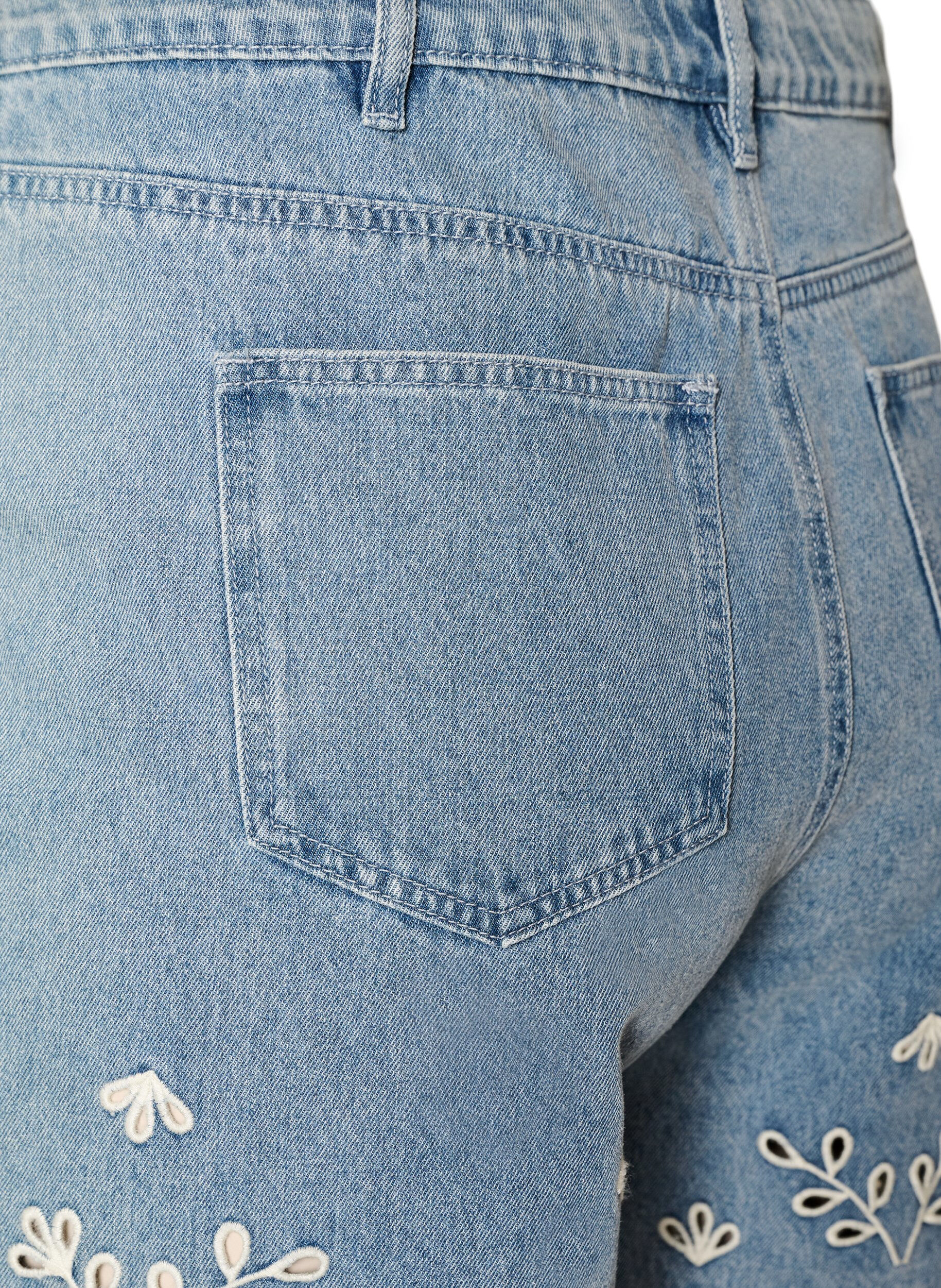 ZizziDenim shorts met broderie anglaise en hoge taille, Blauw, Packshot image number 3