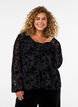 Mesh blouse met bloemenpatroon en open voorkant, Zwart, Model image number 0