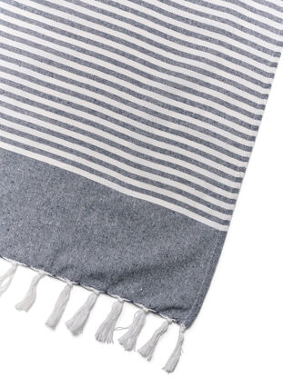 Gestreepte handdoek met franjes, Dark Blue Melange, Packshot image number 2