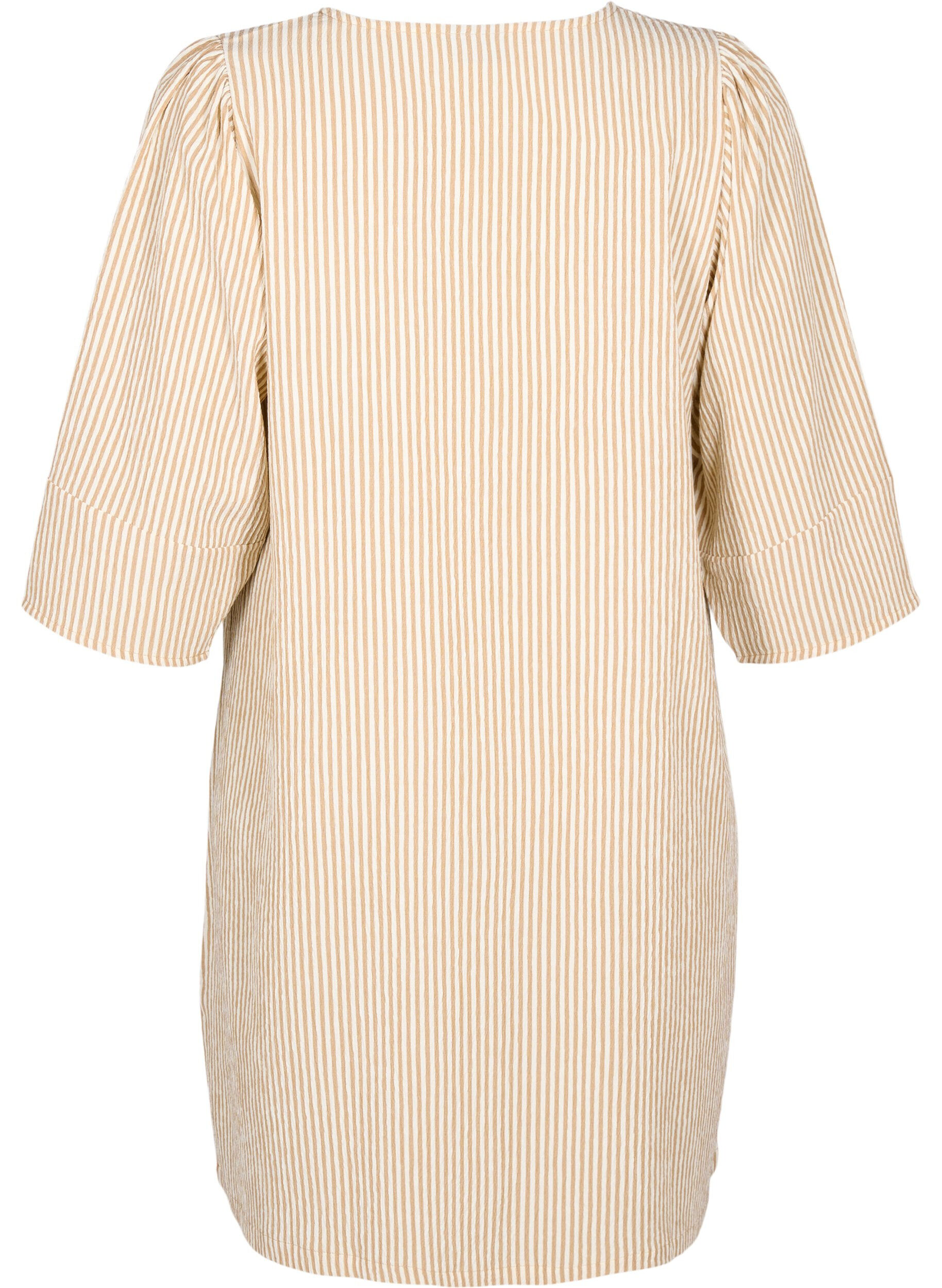 Zizzi Gestreepte jurk met 3/4 mouwen, Camel Stripe, Packshot image number 1