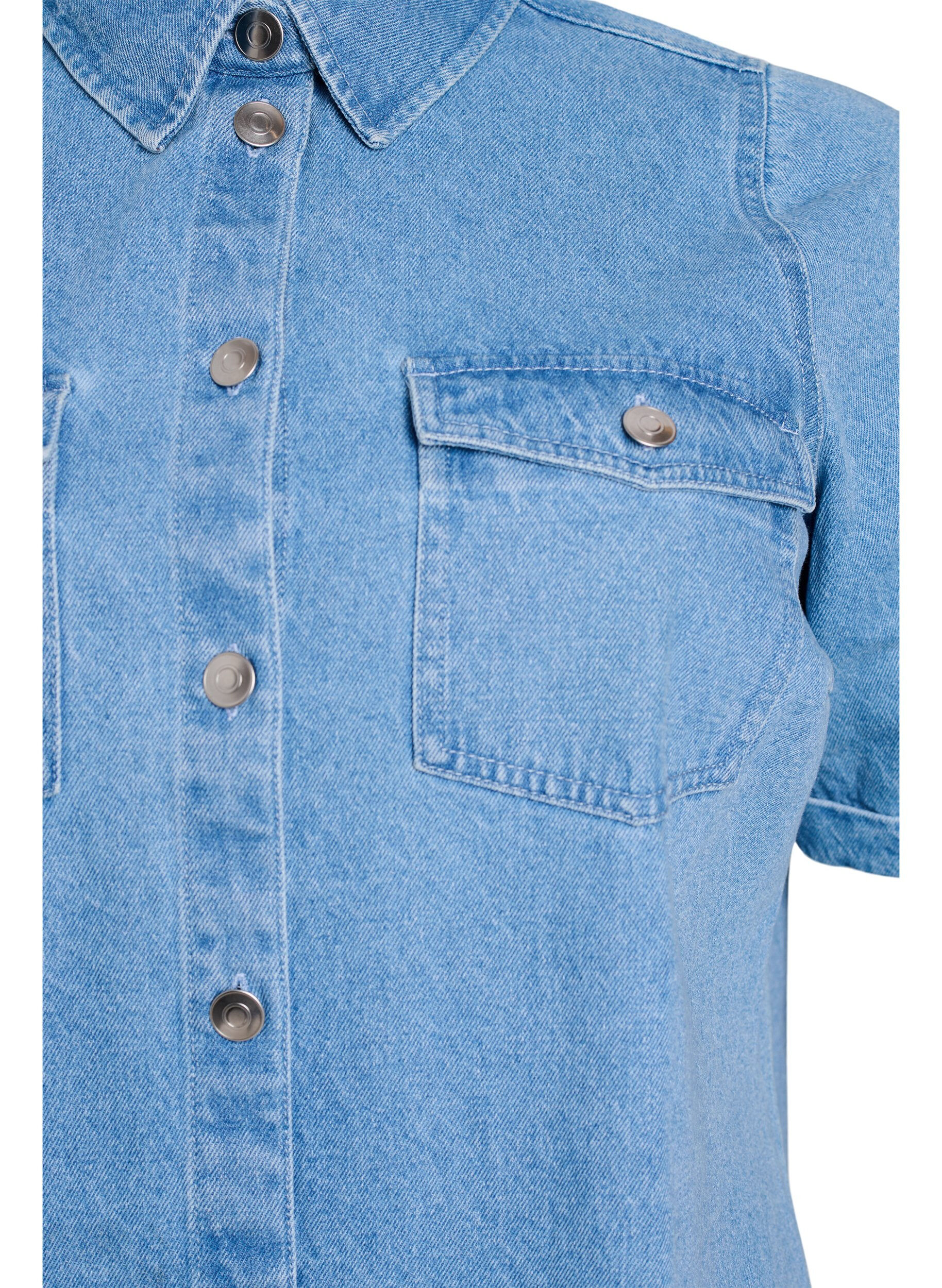 Zizzi Denimjurk met korte mouwen en knopen, Blauw, Packshot image number 2