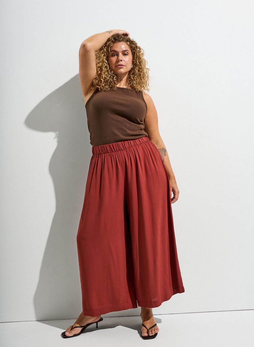 Culotte in viscose met een high waist en wijde pijpen, Rood, Image image number 0