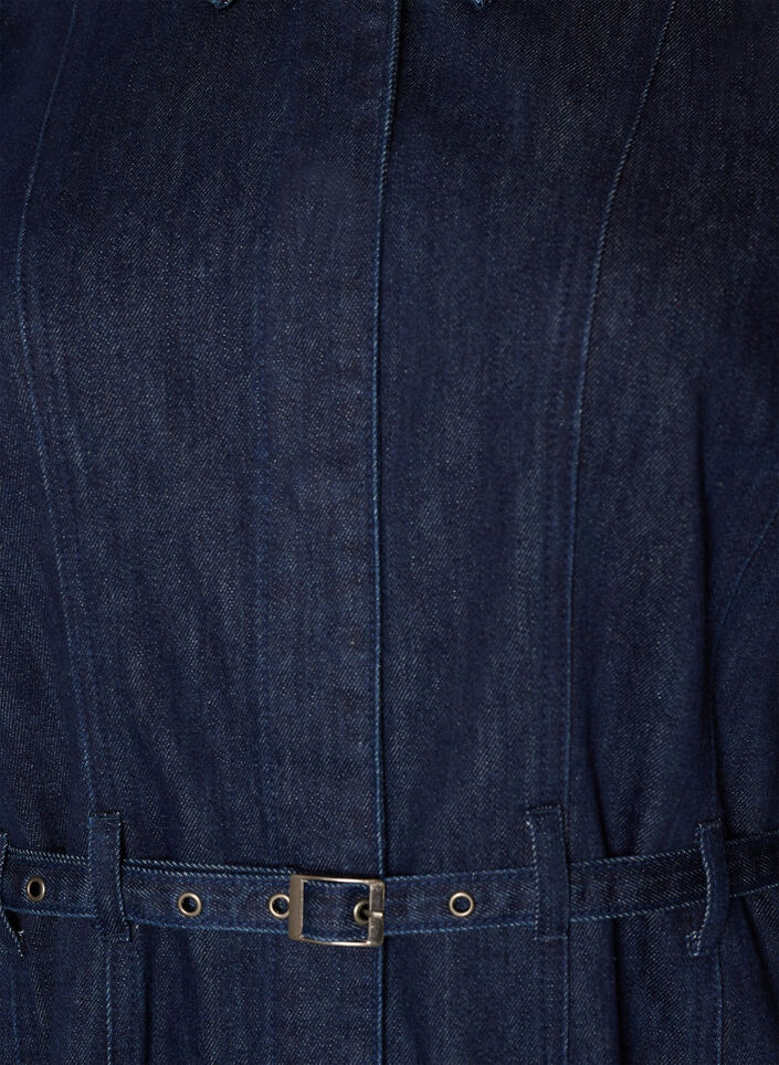 Denimjurk met riem en 3/4-mouwen, Blauw, Packshot image number 2