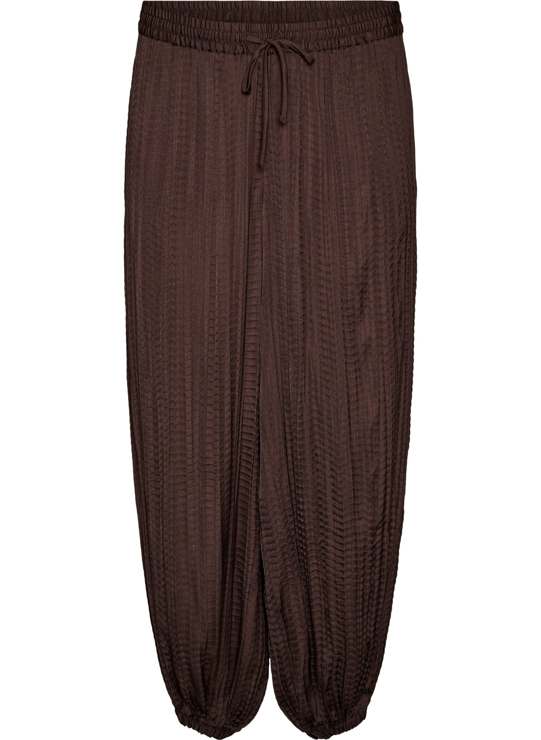 ZizziBallonbroek met structuur en elastische taille, Bruin, Packshot image number 0