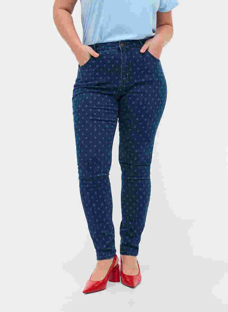 Super slim Amy jeans met printdetails, Dark blue, Model image number 2