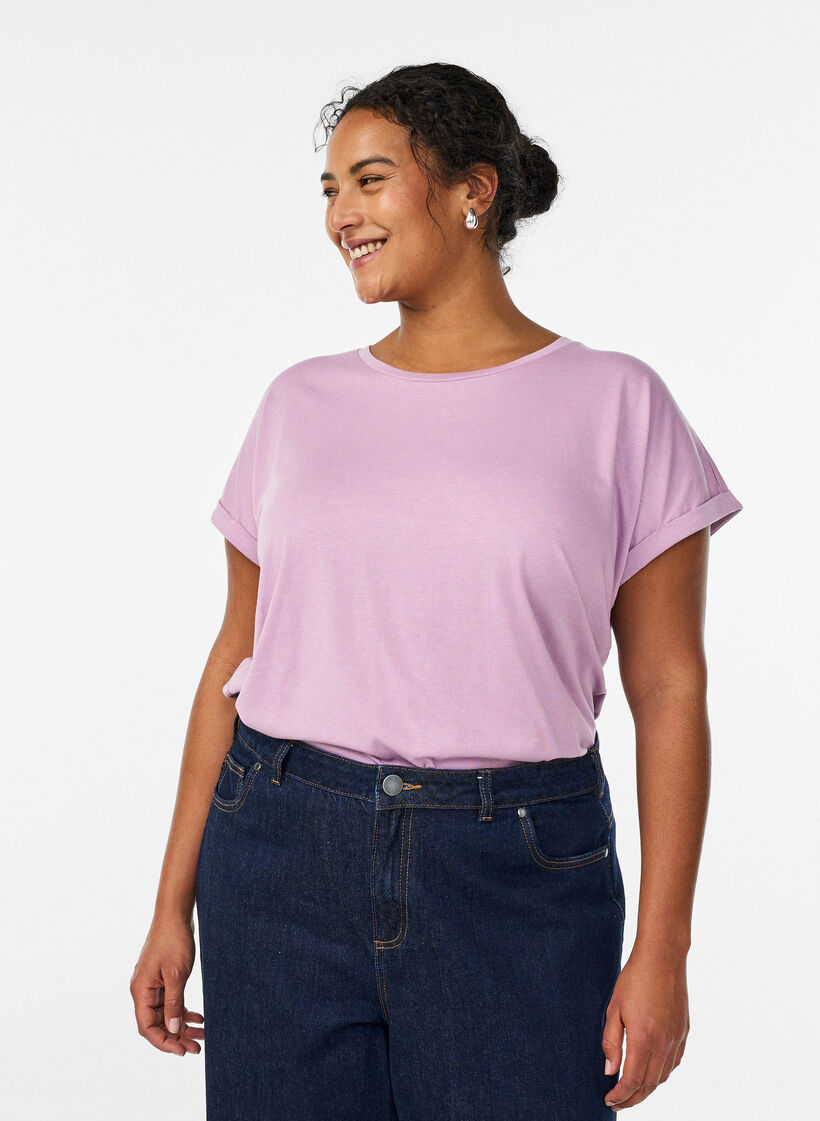 T-shirt met korte mouwen van katoenmix, Paars, Model image number 0
