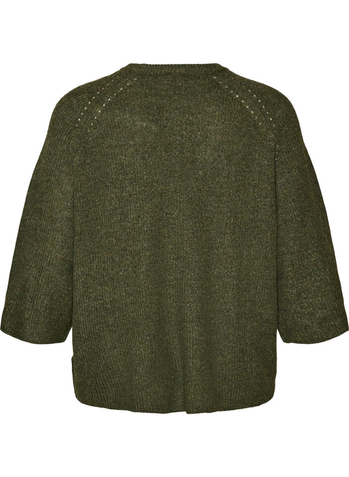 Geribde trui met 3/4 mouwen, Groen, Packshot image number 1