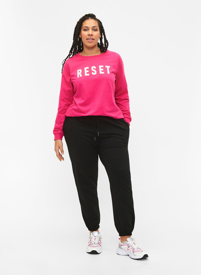Sweatshirt met tekst, Fuchsia P. W. Reset, Model image number 2