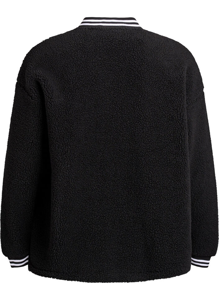 Teddyfleece jas met strependetails, Zwart, Packshot image number 1
