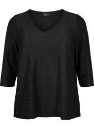 Glitter blouse met 3/4 mouwen, Black Black