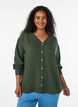 Blouse in linnen en viscose met V-hals, Groen, Model image number 0